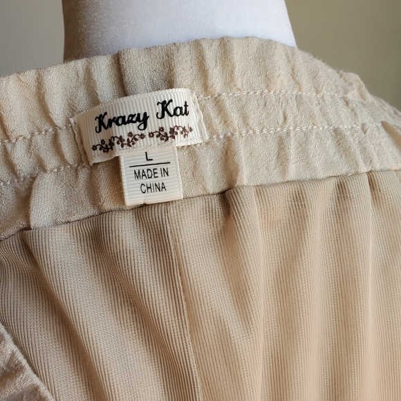 Krazy Kat Cream Tan Smocked A-line Midi Skirt - Picture 5 of 7